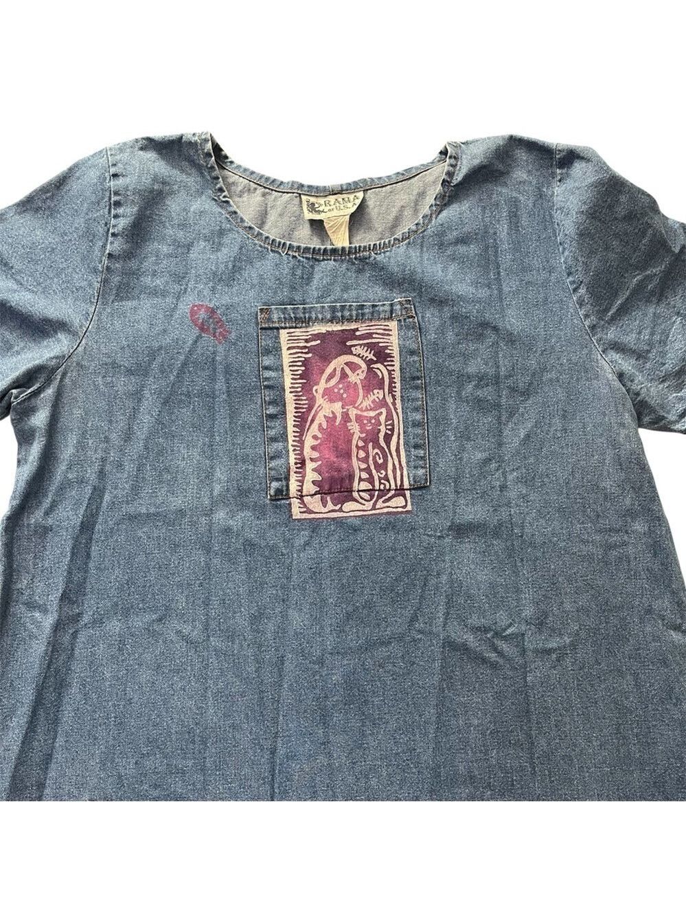 Vintage Rama of USA Cat Denim Maxi Dress Pockets XL - Picture 4 of 12